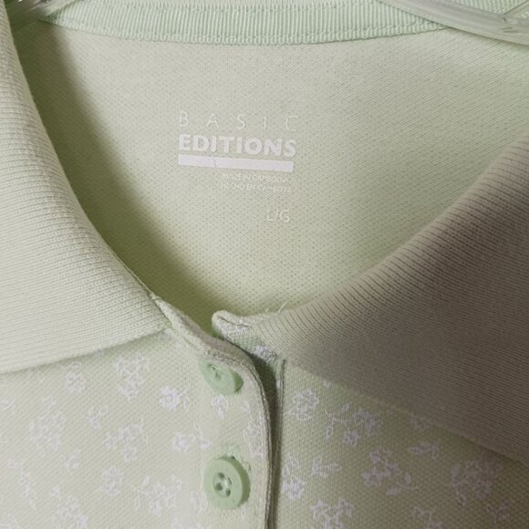 Basic Editions Womens Light Green Floral Polo Shirt Size Large - Picture 3 of 11